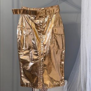 House of CB metallic midi skirt rose gold